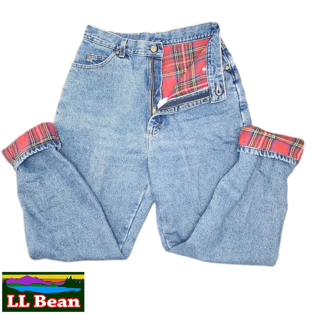 L.L. Beans Womens Size 12 Flannel Lined Blue Denim Jeans
